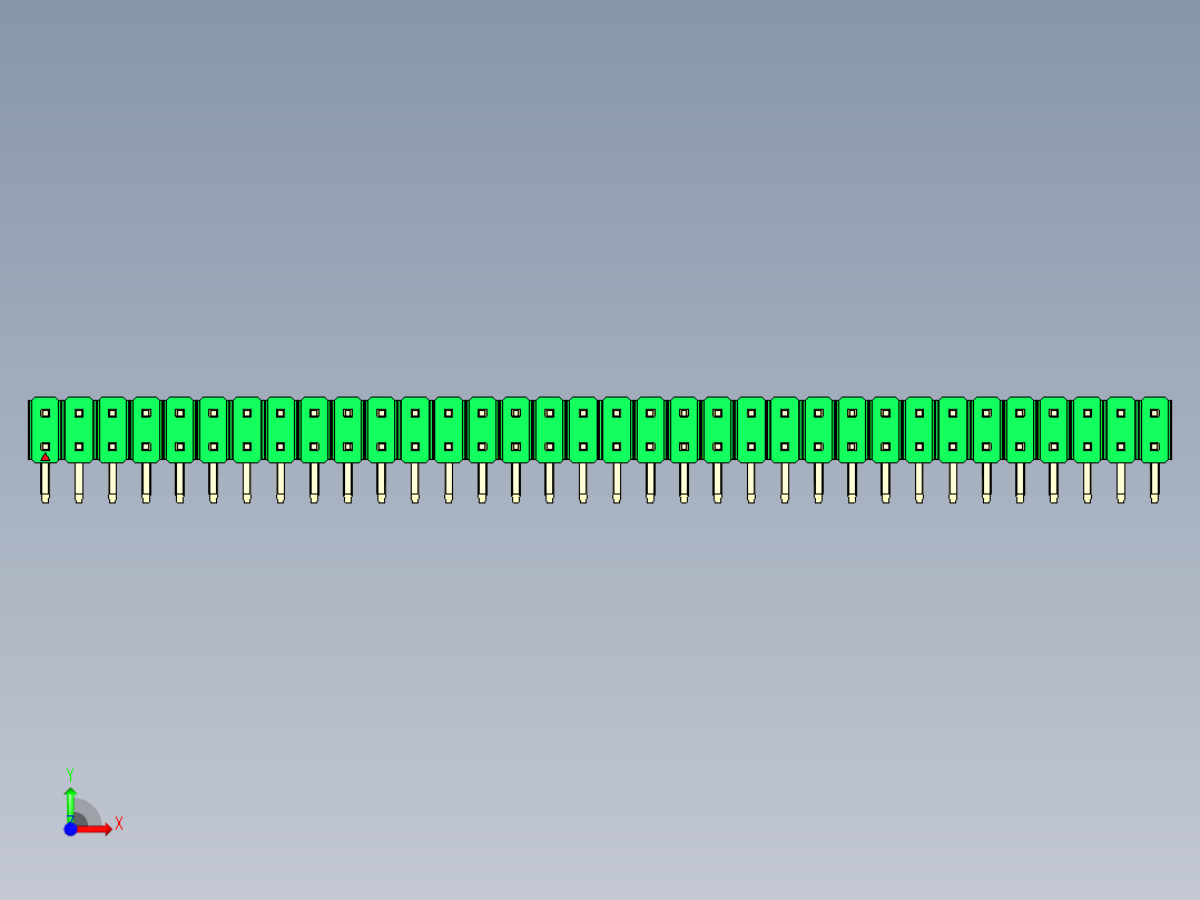 彩色公排针 100mil 2.54mm 系列-DS1022_green_2x34p_100mil_TypeD_rev1.0前视图