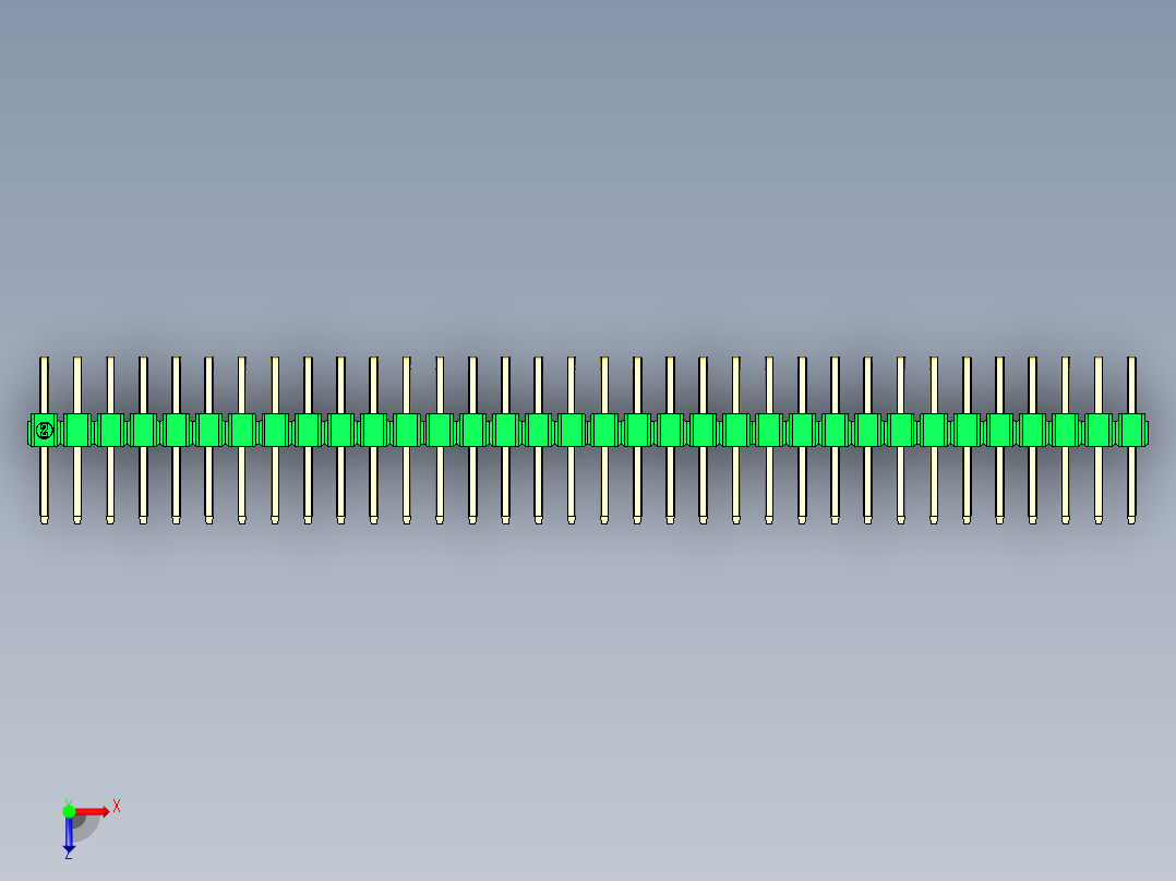 彩色公排针 100mil 2.54mm 系列-DS1022_green_2x34p_100mil_TypeD_rev1.0俯视图