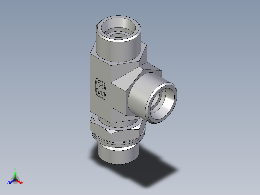 卡套式工业通用硬管接头EO_Adjustable_locknut_run_tee_LEE16SMOMDCF正等轴测图
