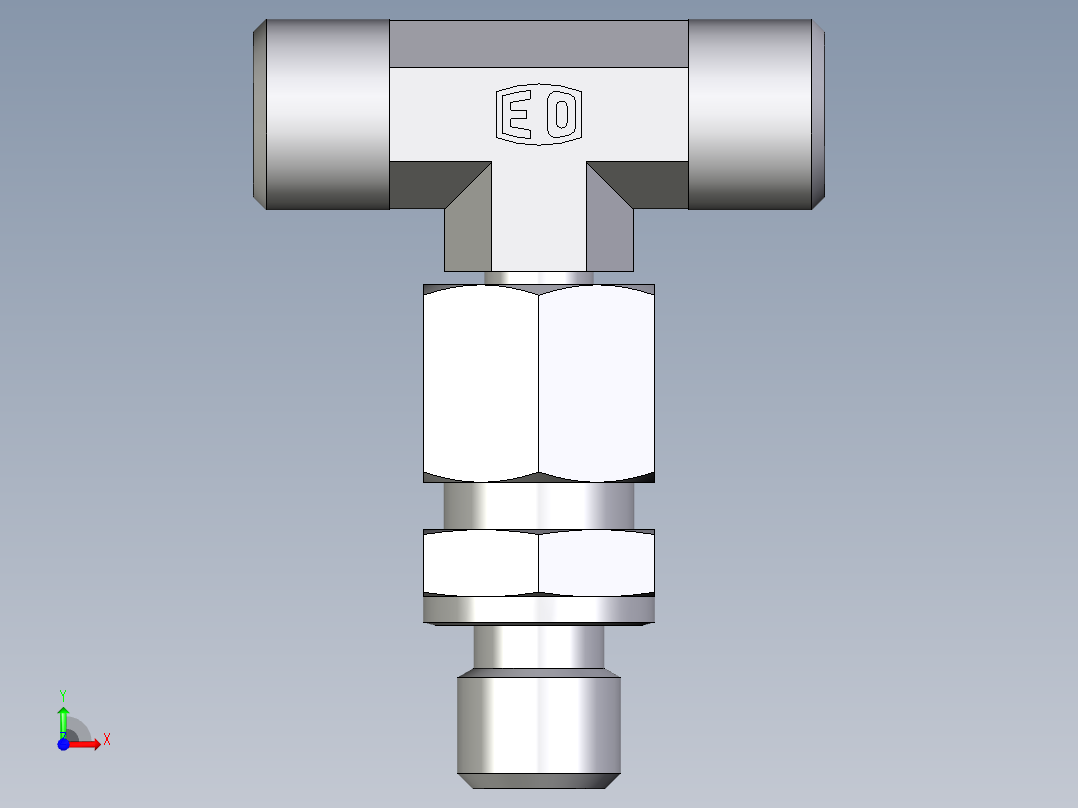 卡套式工业通用硬管接头EO_Assembled_adjustable_standpipe_branch_tee_EVT08LMOMD71前视图