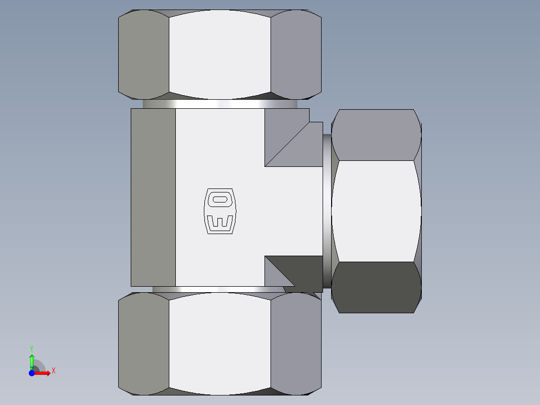 卡套式工业通用硬管接头EO_Swivel_nut_run_tee_EL28ZL71前视图