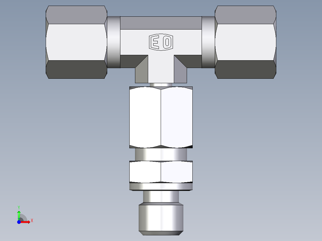卡套式工业通用硬管接头EO_Assembled_adjustable_standpipe_branch_tee_EVT06SM71前视图