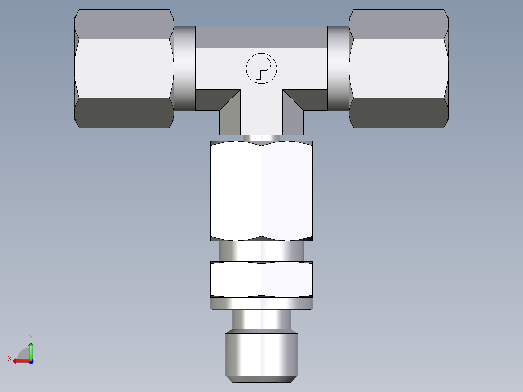卡套式工业通用硬管接头EO_Assembled_adjustable_standpipe_branch_tee_EVT06SM71后视图
