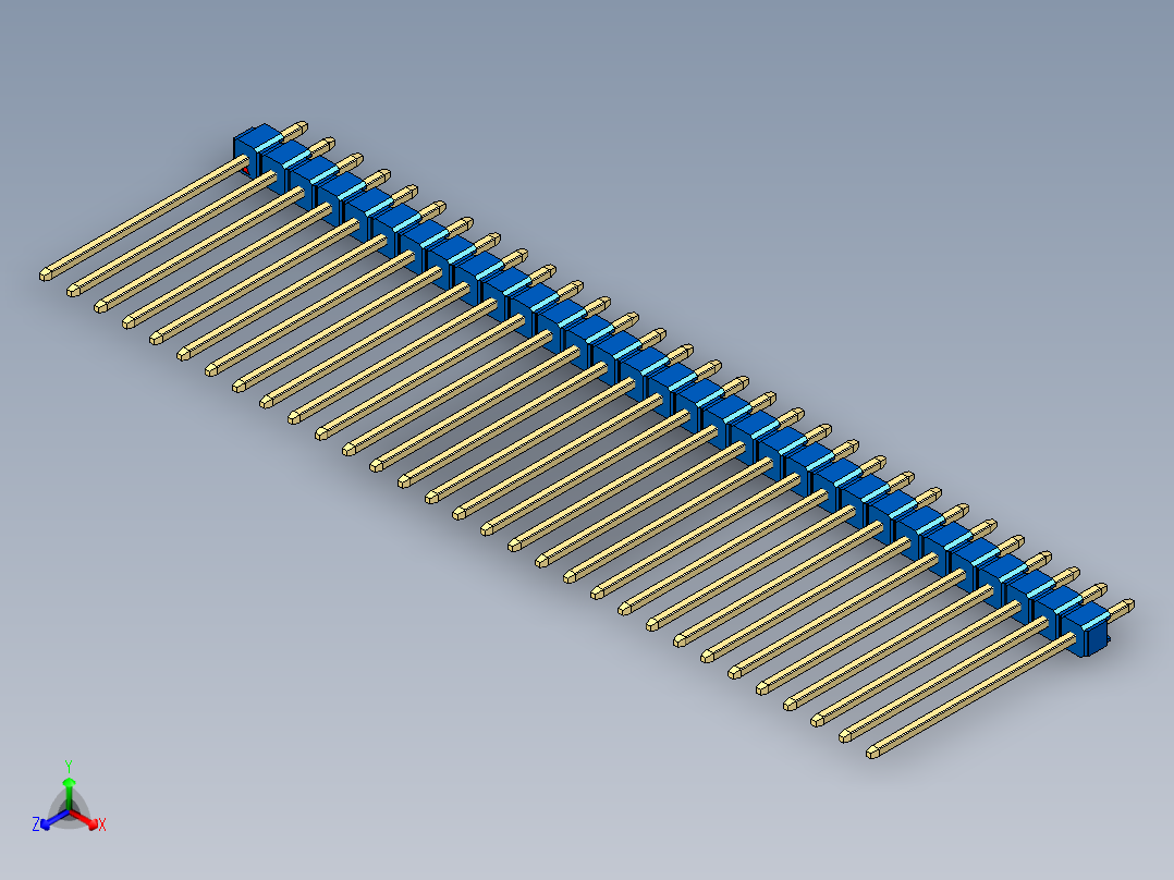 彩色公头100mil（2.54mm）系列-DS1021_blue_1x31p_100mil_Type19_rev1.0正等轴测图