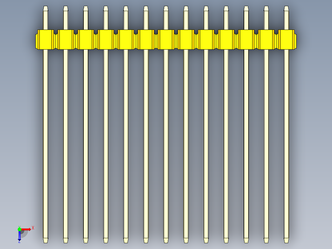 彩色公头100mil（2.54mm）系列-DS1021_yellow_2x13p_100mil_Type43_rev1.0俯视图