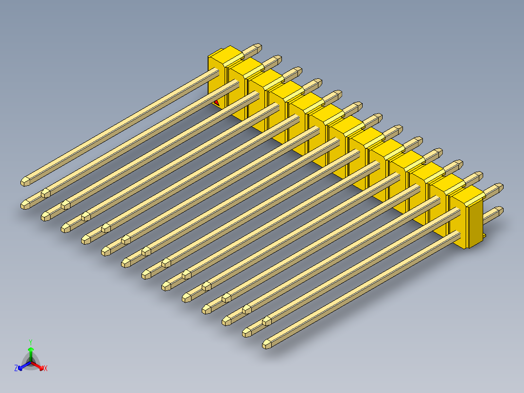 彩色公头100mil（2.54mm）系列-DS1021_yellow_2x13p_100mil_Type43_rev1.0正等轴测图