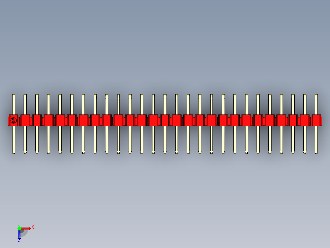 彩色公排针 100mil 2.54mm 系列-DS1022_red_2x27p_100mil_TypeD_rev1.0俯视图