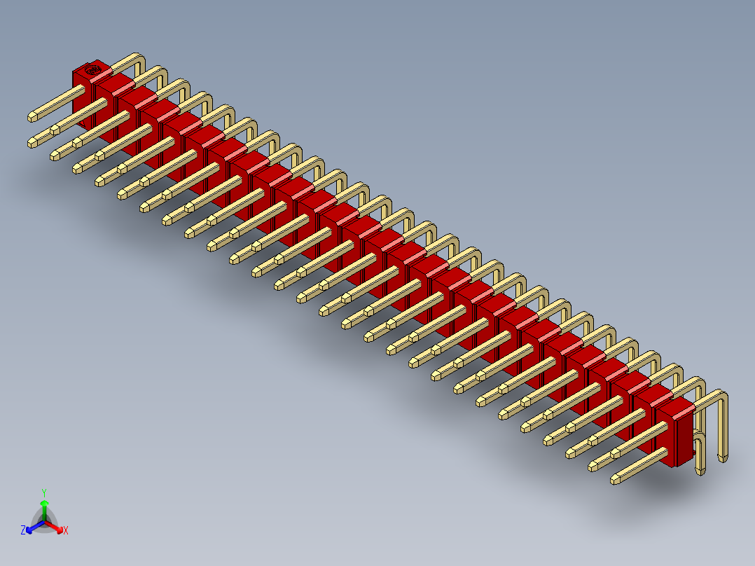 彩色公排针 100mil 2.54mm 系列-DS1022_red_2x27p_100mil_TypeD_rev1.0正等轴测图