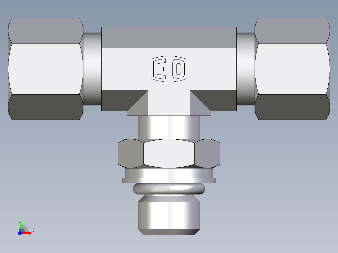 卡套式工业通用硬管接头EO_Adjustable_locknut_branch_tee_TEE08ZLMORCF前视图