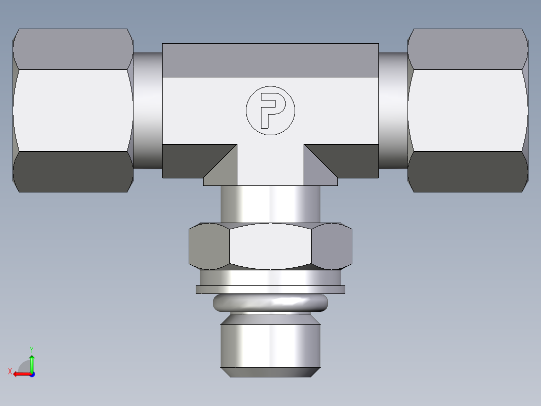 卡套式工业通用硬管接头EO_Adjustable_locknut_branch_tee_TEE08ZLMORCF后视图