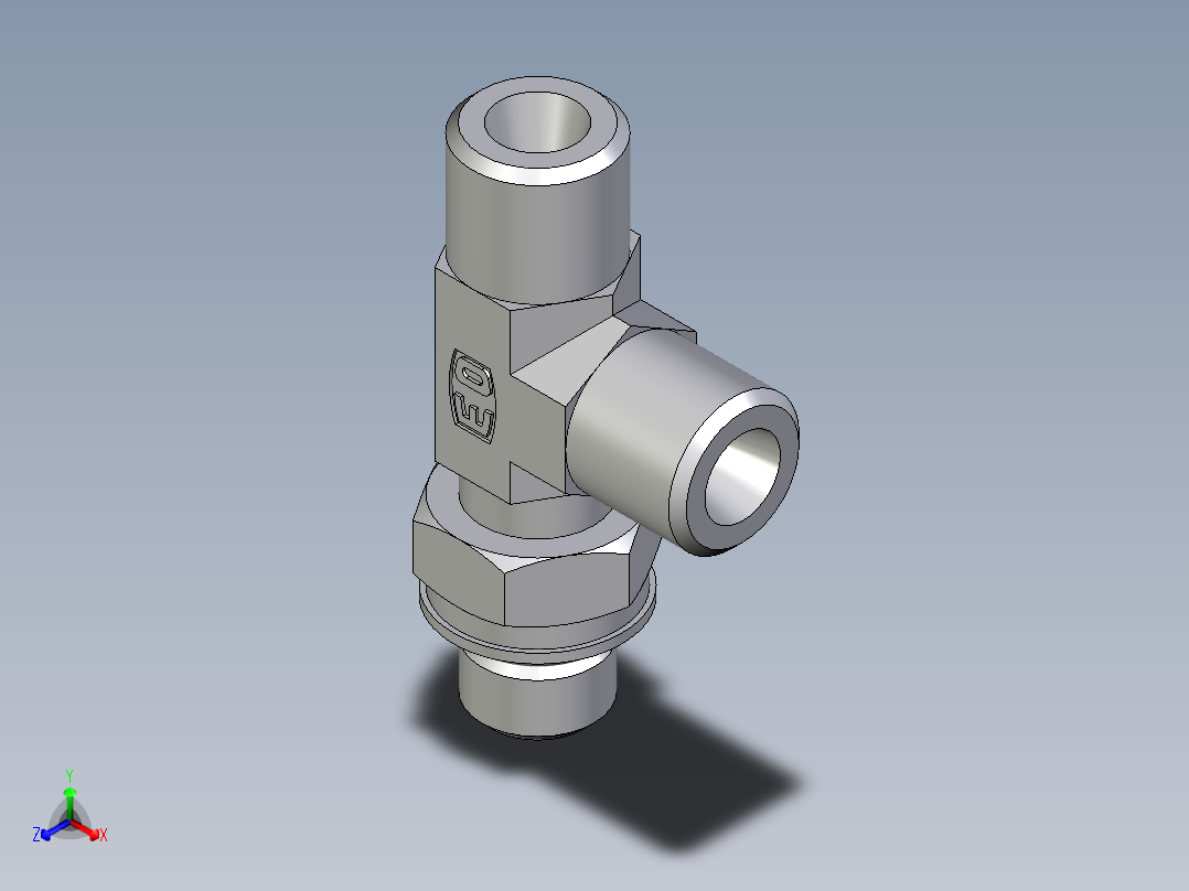 卡套式工业通用硬管接头EO_Adjustable_locknut_run_tee_LEE06SMOROMDCF正等轴测图