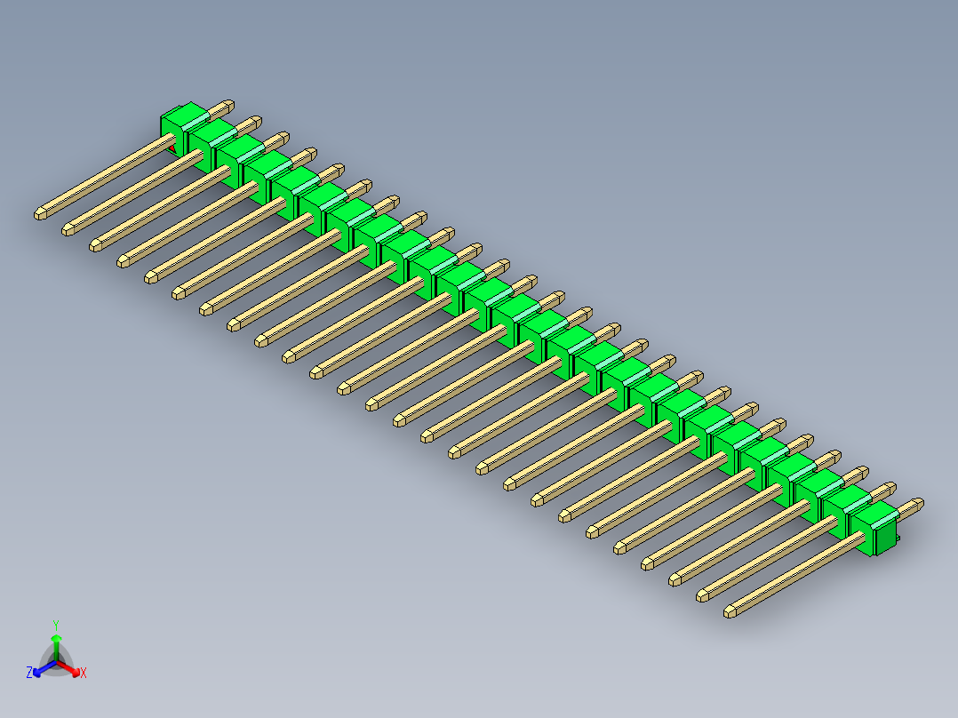 彩色公头100mil（2.54mm）系列-DS1021_green_1x26p_100mil_Type5_rev1.0正等轴测图