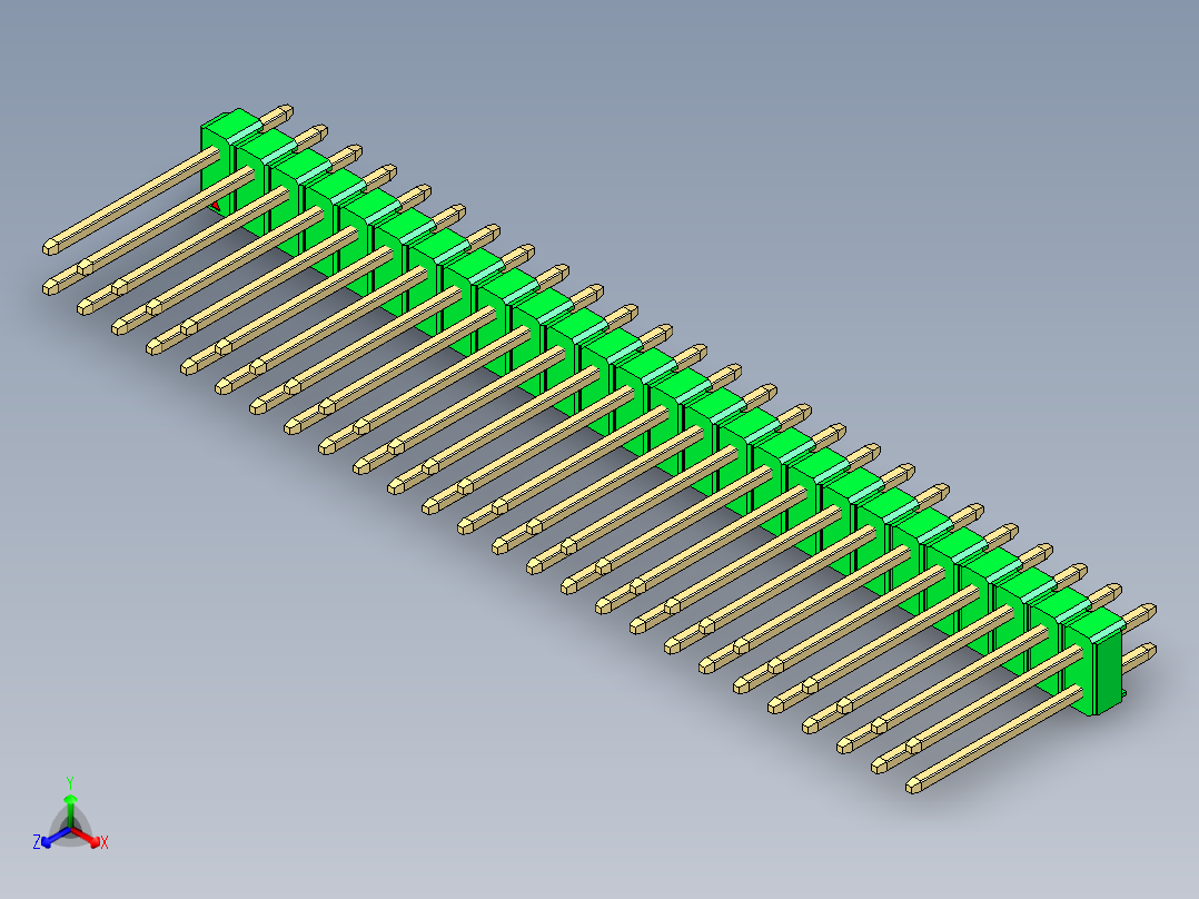 彩色公头100mil（2.54mm）系列-DS1021_green_2x26p_100mil_Type5_rev1.0正等轴测图