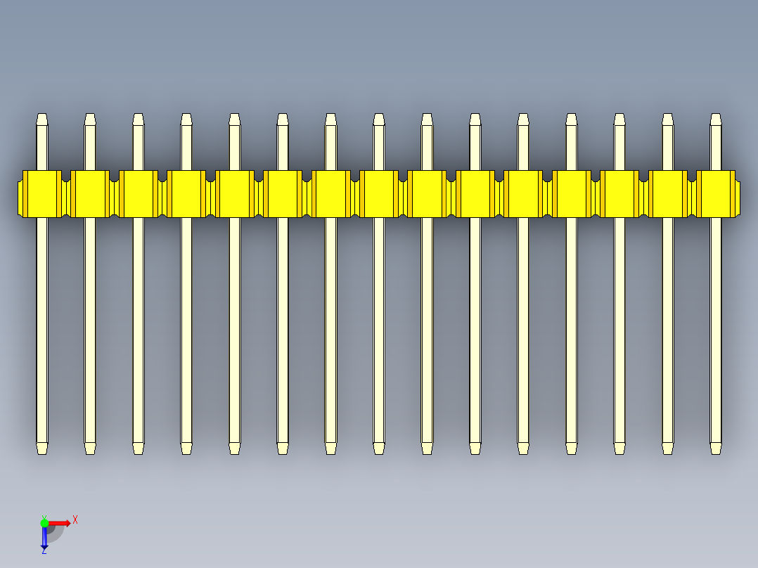 彩色公头100mil（2.54mm）系列-DS1021_yellow_1x15p_100mil_Type5_rev1.0俯视图