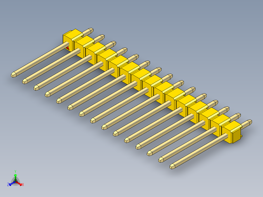 彩色公头100mil（2.54mm）系列-DS1021_yellow_1x15p_100mil_Type5_rev1.0正等轴测图