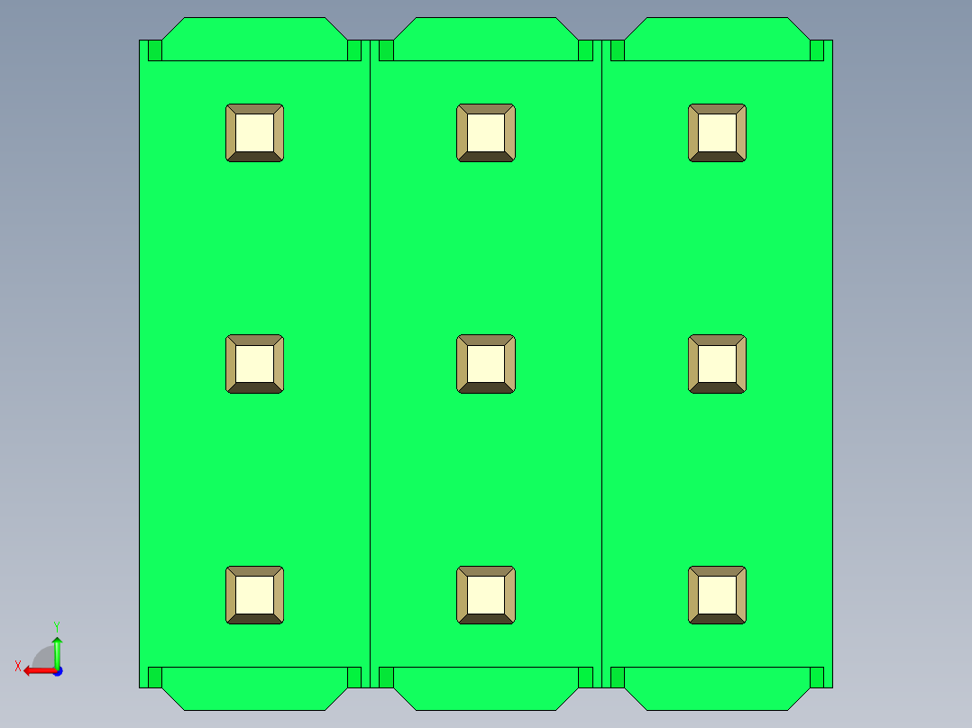 彩色公头100mil（2.54mm）系列-DS1021_green_3x03p_100mil_Type5_rev1.0后视图