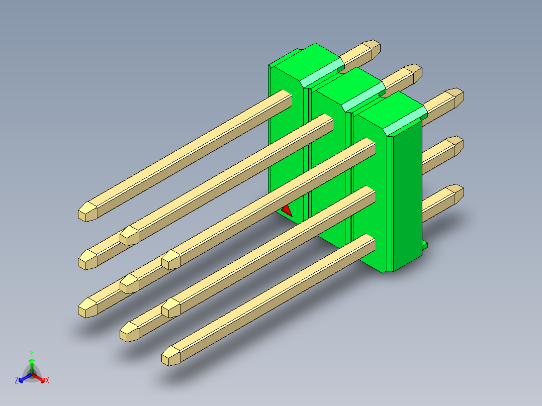 彩色公头100mil（2.54mm）系列-DS1021_green_3x03p_100mil_Type5_rev1.0正等轴测图