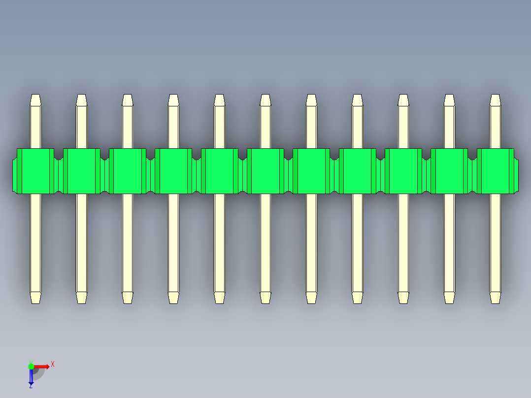 彩色公头100mil（2.54mm）系列-DS1021_green_3x11p_100mil_Type1_rev1.0俯视图