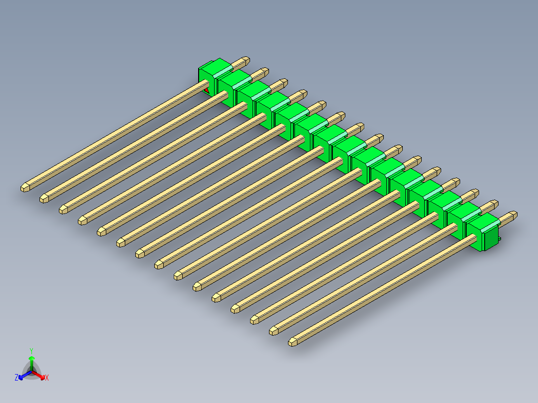 彩色公头100mil（2.54mm）系列-DS1021_green_1x15p_100mil_Type43_rev1.0正等轴测图