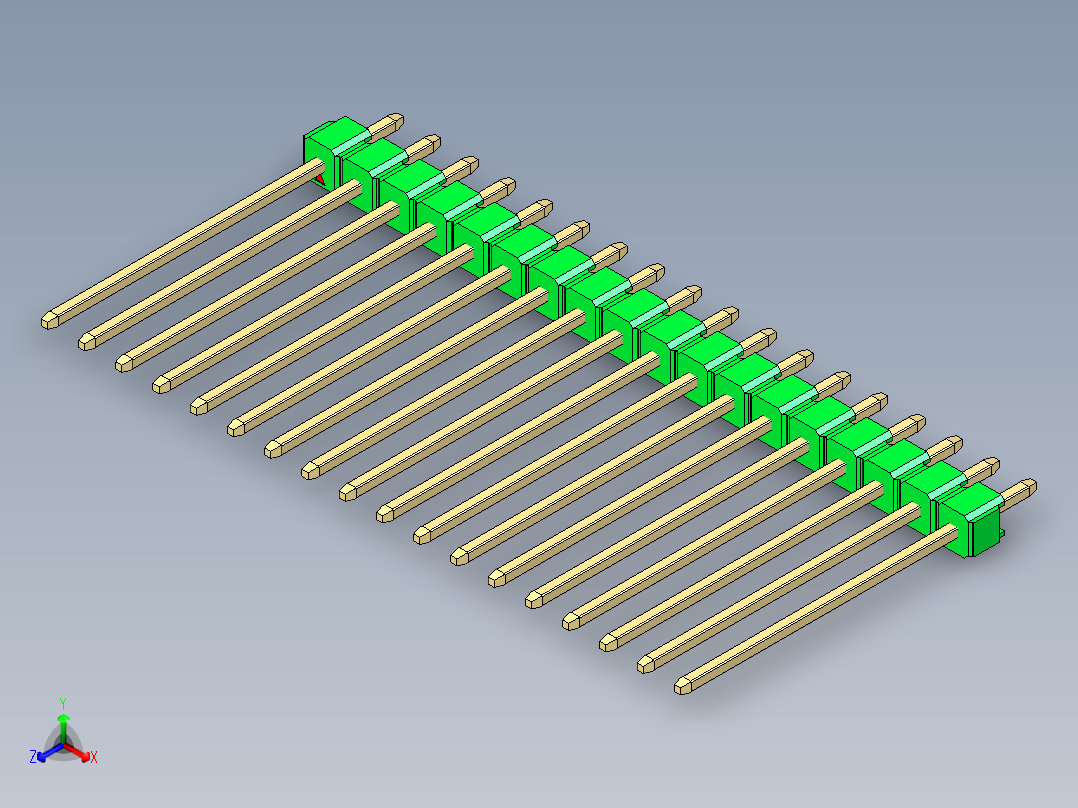 彩色公头100mil（2.54mm）系列-DS1021_green_1x18p_100mil_Type19_rev1.0正等轴测图
