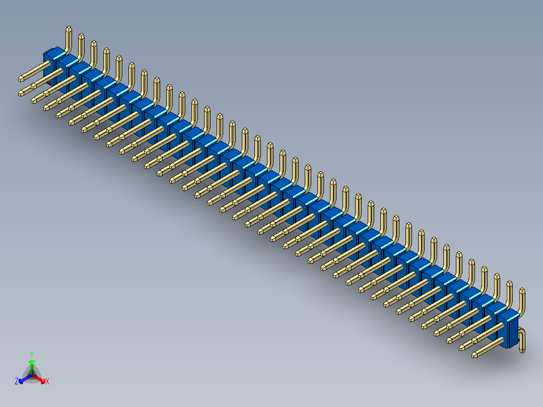 彩色公排针 100mil 2.54mm 系列-DS1022_blue_74p_100mil_TypeSMT_rev1.0正等轴测图