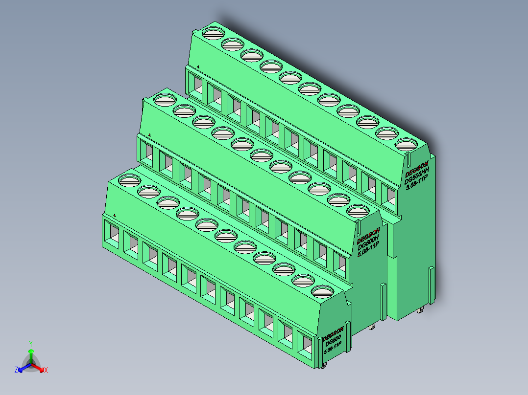 DEGSON DG500 系列 5.05.087.62mm 接线端子-DG500A3-5.08-33P-14-00AH正等轴测图