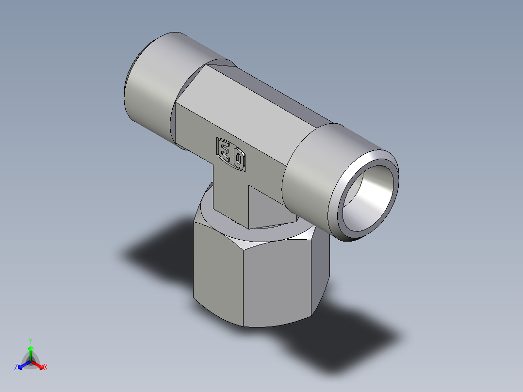 卡套式工业通用硬管接头EO_Swivel_nut_branch_tee_ET08LOMDCF正等轴测图