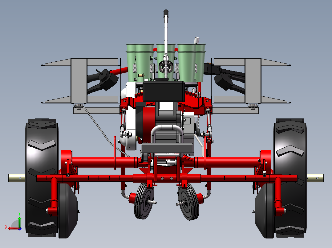 山地移栽机三维模型+CAD+动画视频设计资料后视图