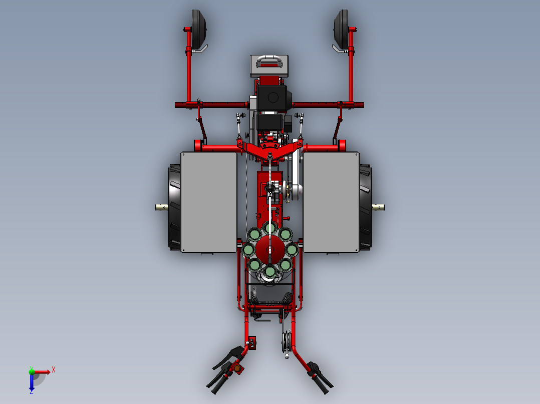 山地移栽机三维模型+CAD+动画视频设计资料俯视图