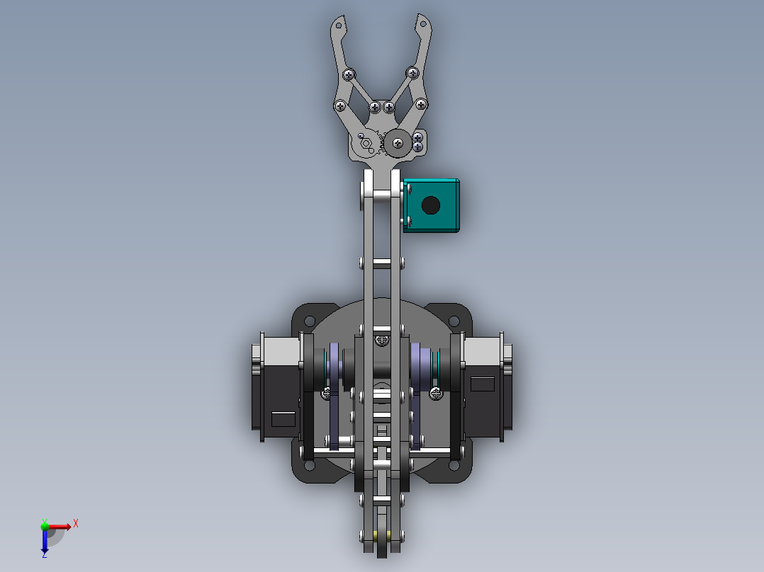 四自由度平行四边形机械手设计含动画仿真三维SW模型建模+CAD图纸+说明书俯视图