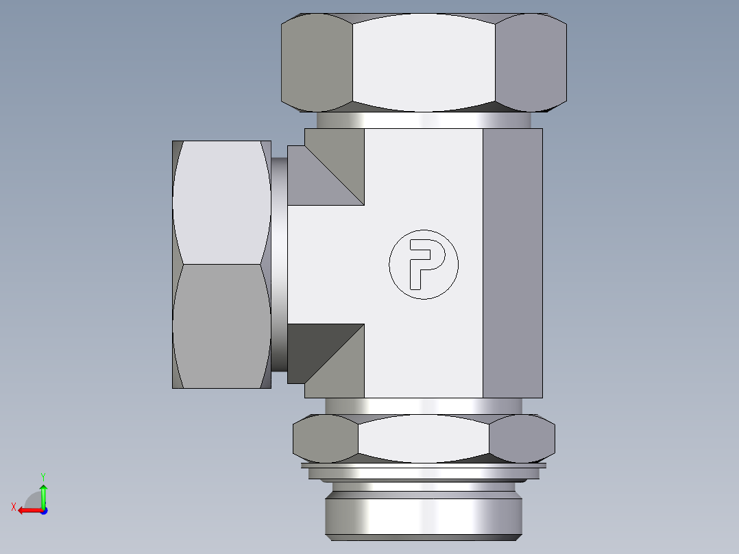 卡套式工业通用硬管接头EO_Adjustable_locknut_run_tee_LEE42LRCF后视图