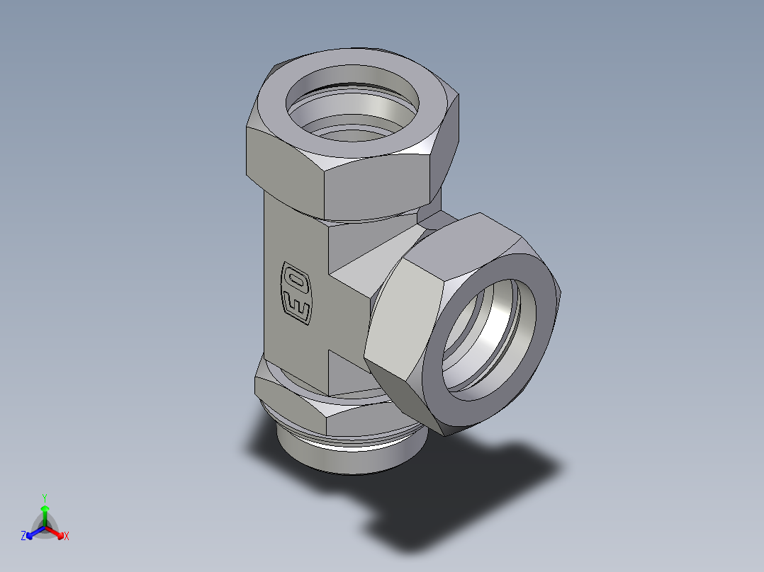 卡套式工业通用硬管接头EO_Adjustable_locknut_run_tee_LEE42LRCF正等轴测图