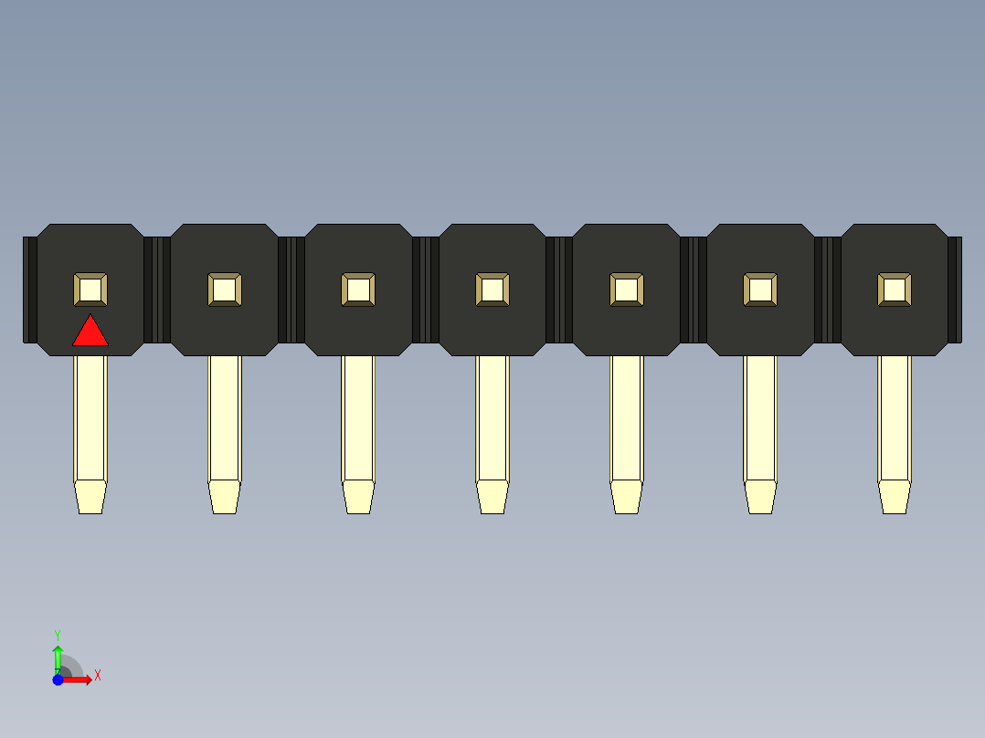 彩色公排针 100mil 2.54mm 系列-DS1022_black_1x07p_100mil_TypeD_rev1.0前视图
