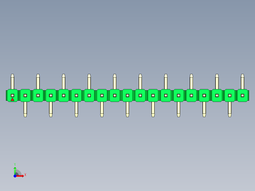 彩色公排针 100mil 2.54mm 系列-DS1022_green_19p_100mil_Type_SMT_R1_rev1.0前视图