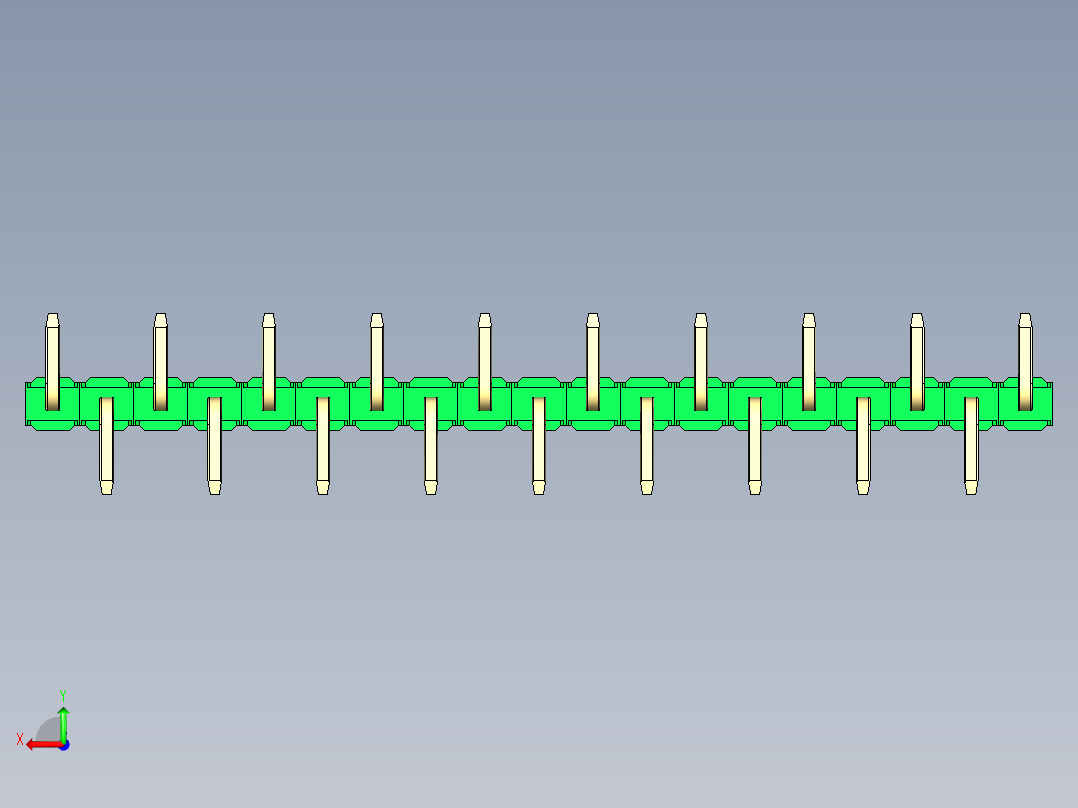 彩色公排针 100mil 2.54mm 系列-DS1022_green_19p_100mil_Type_SMT_R1_rev1.0后视图