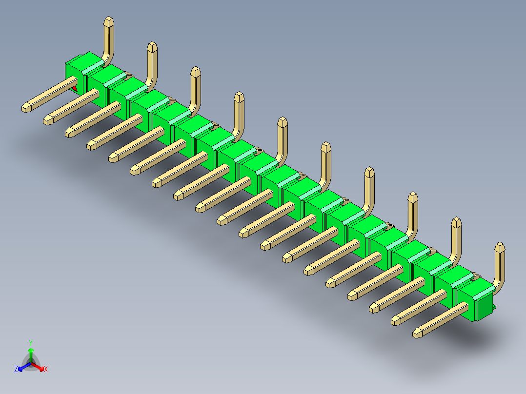彩色公排针 100mil 2.54mm 系列-DS1022_green_19p_100mil_Type_SMT_R1_rev1.0正等轴测图