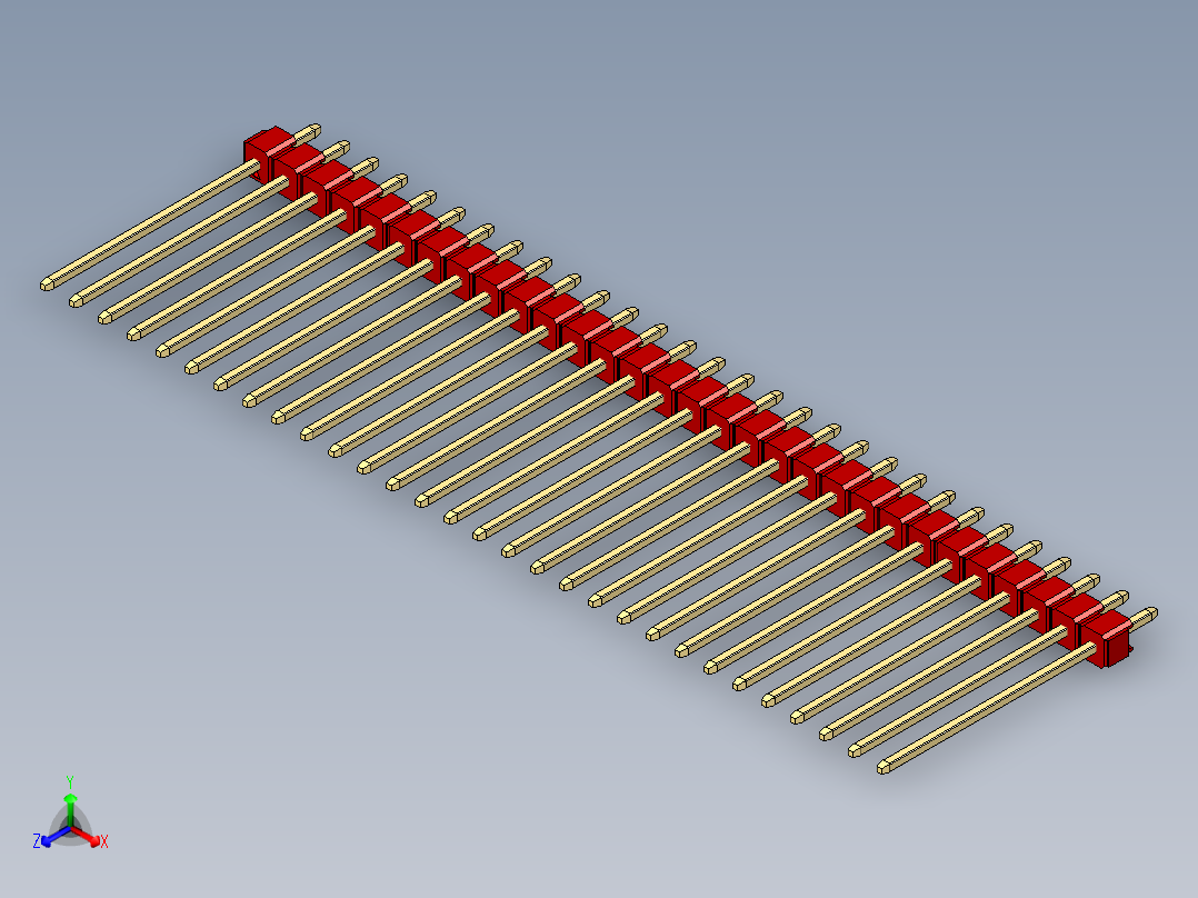 彩色公头100mil（2.54mm）系列-DS1021_red_1x30p_100mil_Type19_rev1.0正等轴测图
