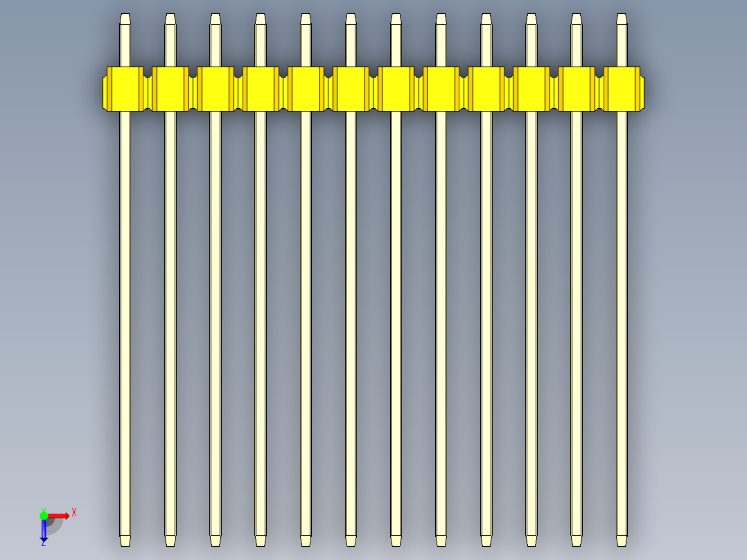彩色公头100mil（2.54mm）系列-DS1021_yellow_3x12p_100mil_Type43_rev1.0俯视图