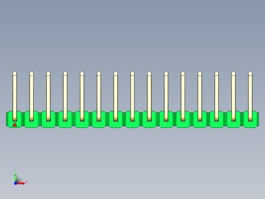 彩色公排针 100mil 2.54mm 系列-DS1022_green_15p_100mil_TypeU_rev1.0前视图