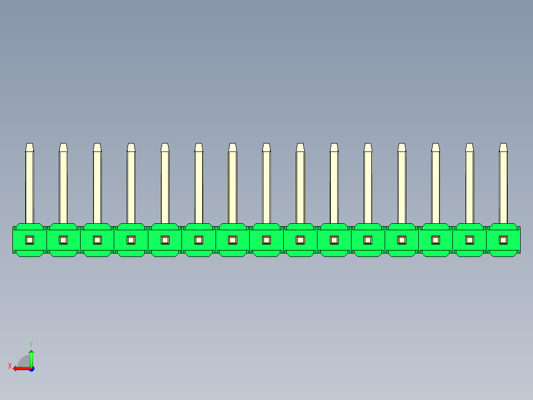 彩色公排针 100mil 2.54mm 系列-DS1022_green_15p_100mil_TypeU_rev1.0后视图
