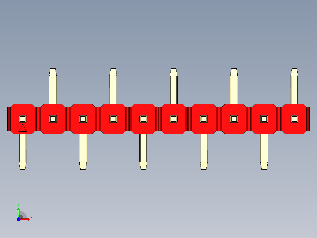 彩色公排针 100mil 2.54mm 系列-DS1022_red_10p_100mil_Type_SMT_R2_rev1.0前视图