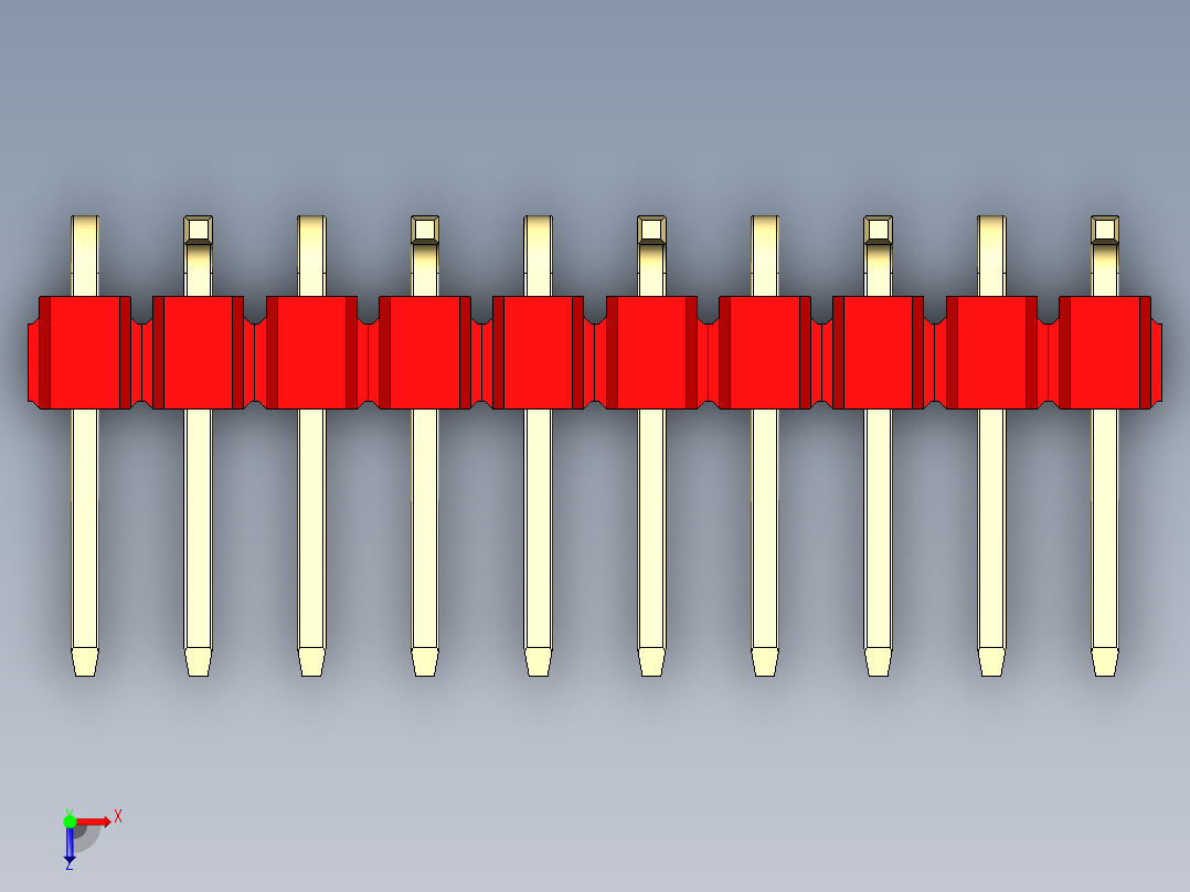 彩色公排针 100mil 2.54mm 系列-DS1022_red_10p_100mil_Type_SMT_R2_rev1.0俯视图
