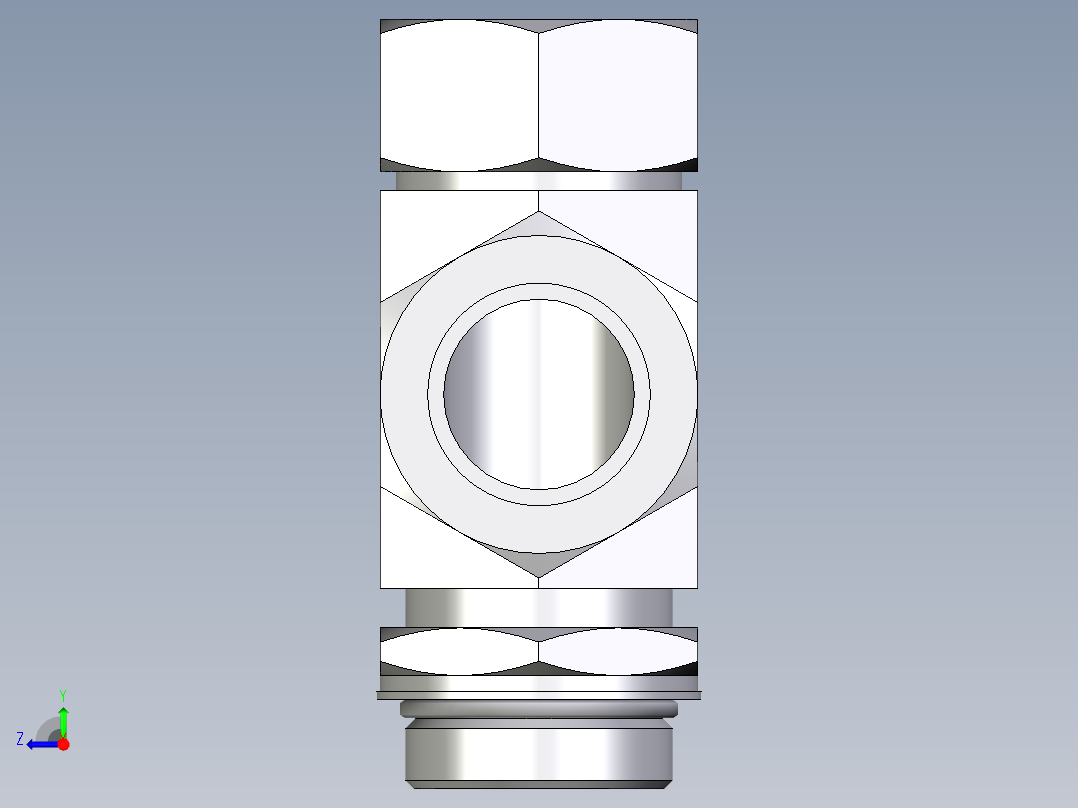 卡套式工业通用硬管接头EO_Adjustable_locknut_run_tee_LEE35ZLMORCF右视图