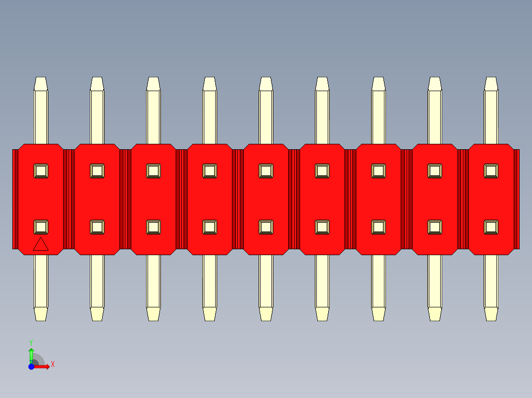 彩色公排针 100mil 2.54mm 系列-DS1022_red_18p_100mil_TypeSMT_rev1.0前视图