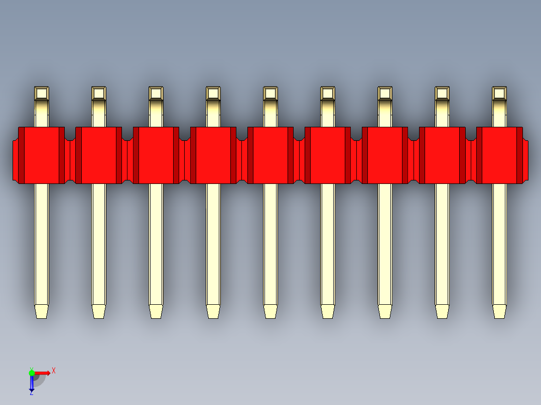 彩色公排针 100mil 2.54mm 系列-DS1022_red_18p_100mil_TypeSMT_rev1.0俯视图