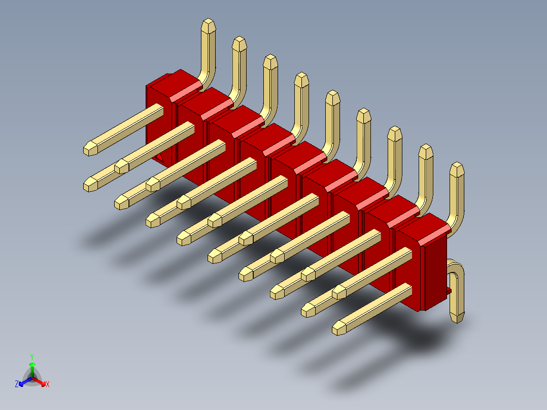 彩色公排针 100mil 2.54mm 系列-DS1022_red_18p_100mil_TypeSMT_rev1.0正等轴测图