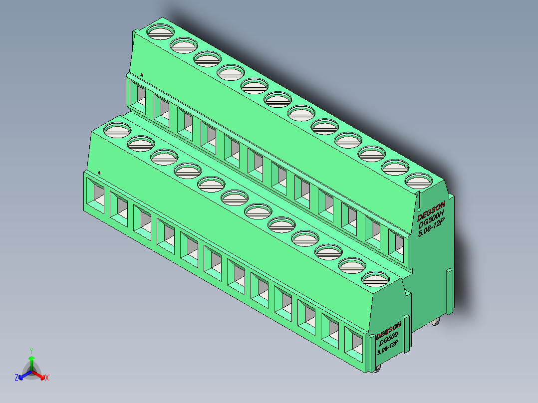 DEGSON DG500 系列 5.05.087.62mm 接线端子-DG500A-5.08-24P-14-00AH正等轴测图