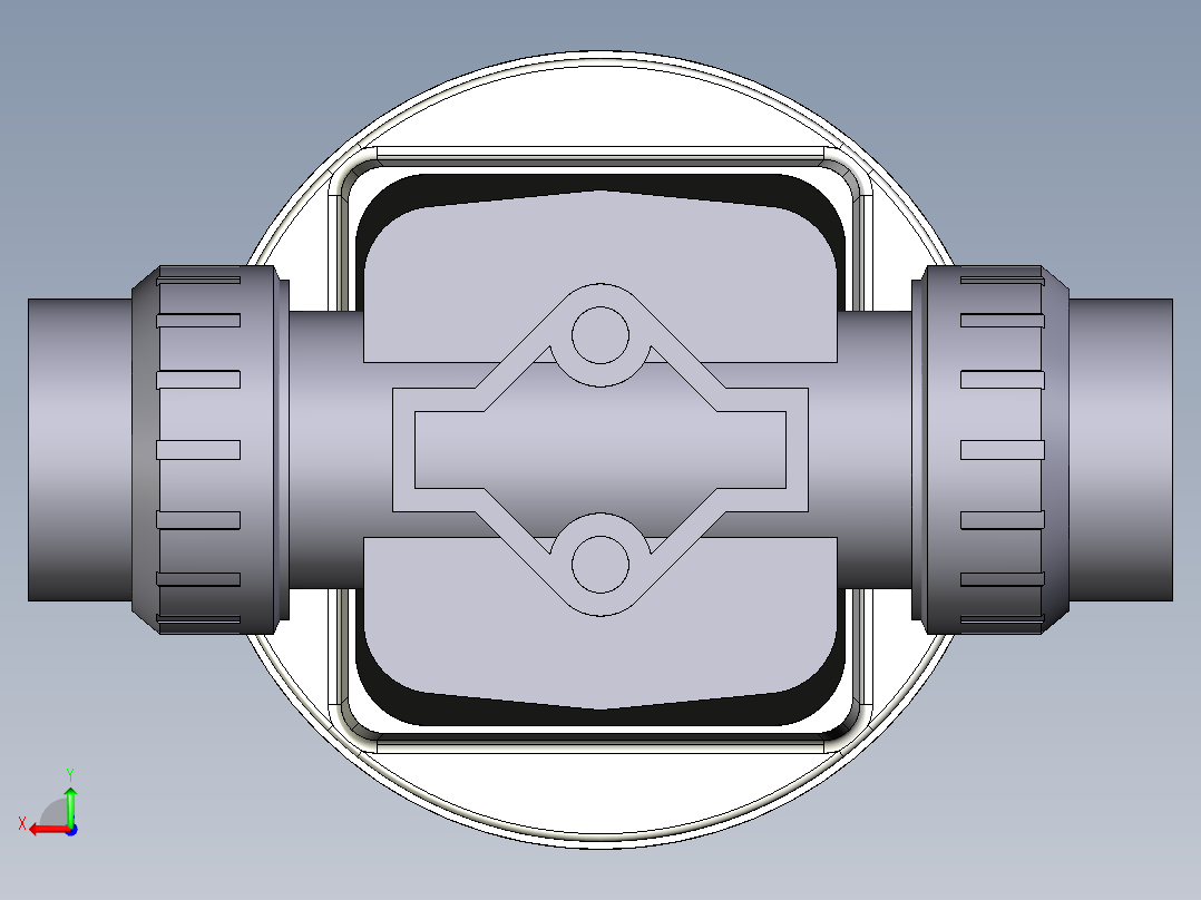 3DKMUIVCP NC 气动隔膜阀，常闭，女性联盟结束，公制系列PVC-U后视图
