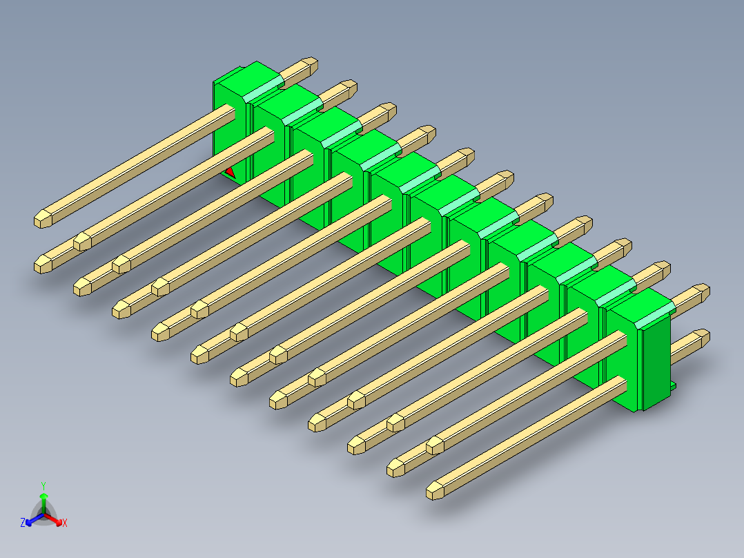 彩色公头100mil（2.54mm）系列-DS1021_green_2x11p_100mil_Type5_rev1.0正等轴测图
