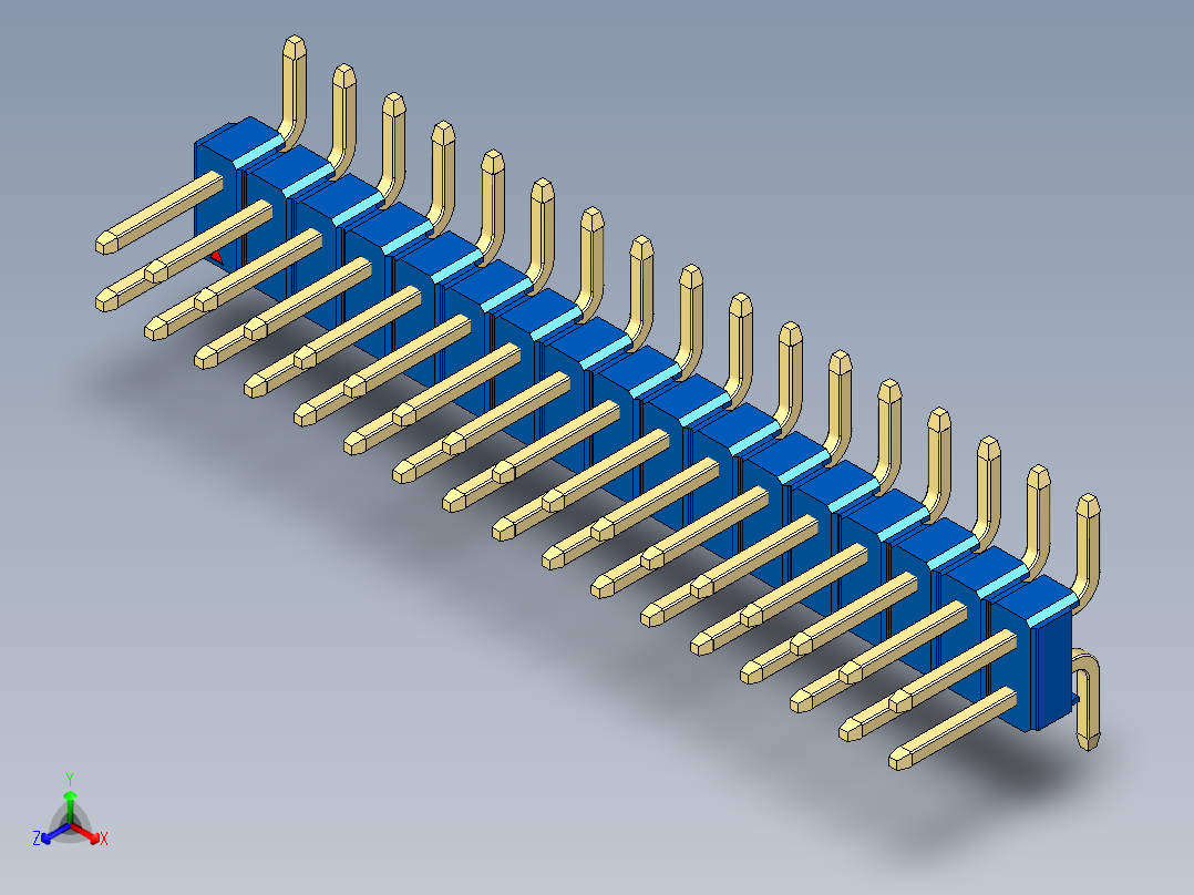 彩色公排针 100mil 2.54mm 系列-DS1022_blue_34p_100mil_TypeSMT_rev1.0正等轴测图